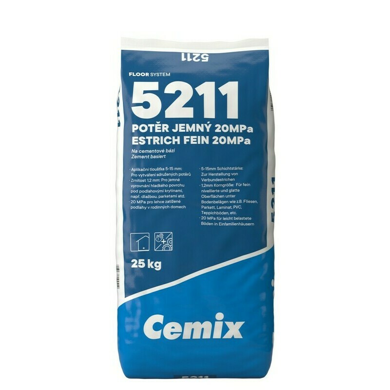 Potěr cementový 20 MPa Cemix 5211 jemný 25 kg Cemix