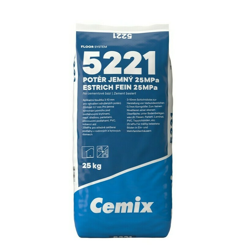 Potěr cementový 25 MPa Cemix 5221 jemný 25 kg Cemix